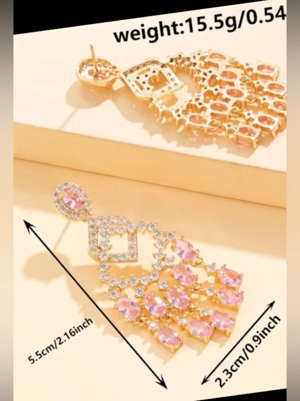 Gold-Tone Pink Crystal Chandelier Earrings